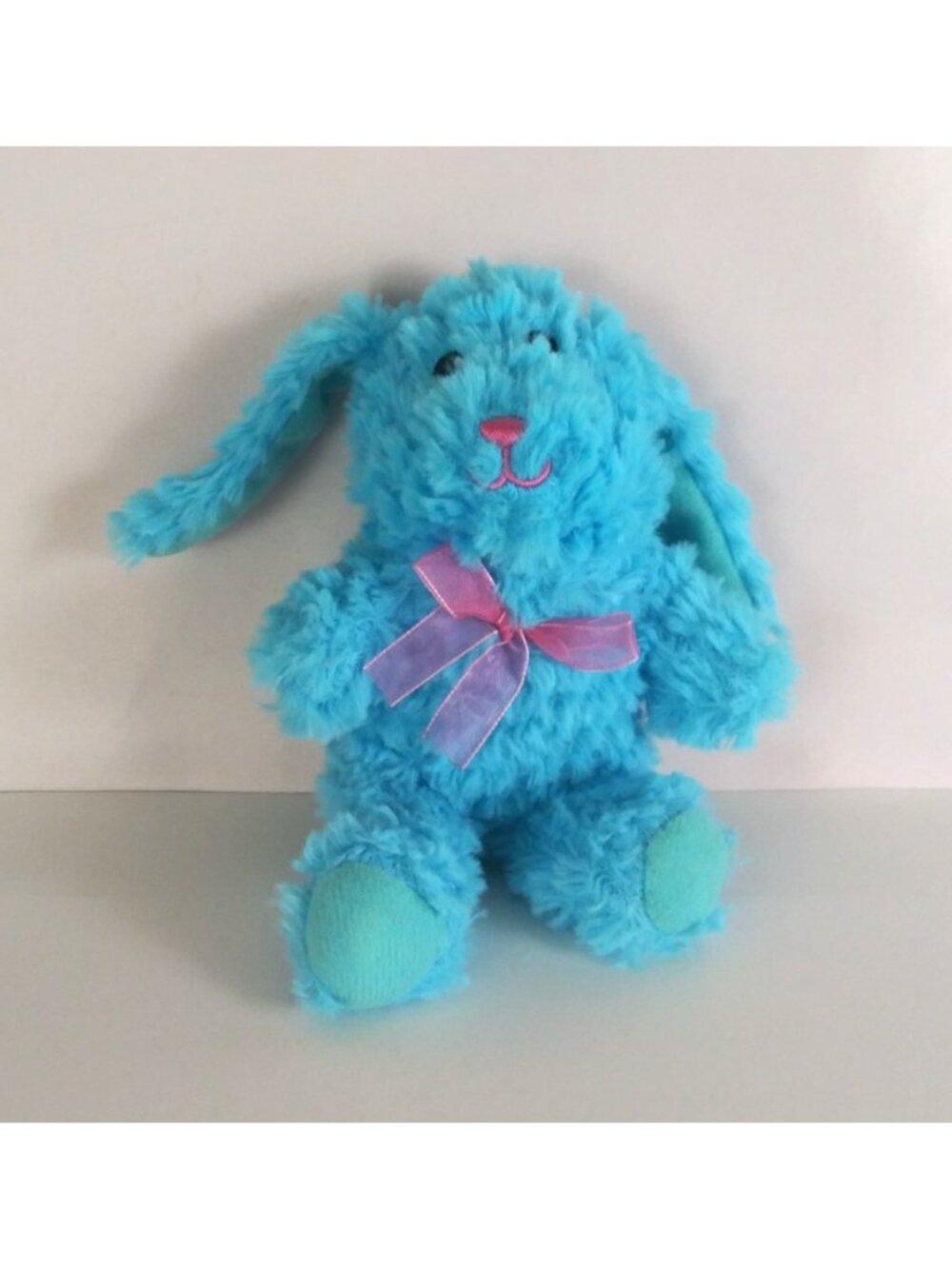 Greenbriar Easter Blue Bunny Wearing Pink Bow Soft 7" Plush